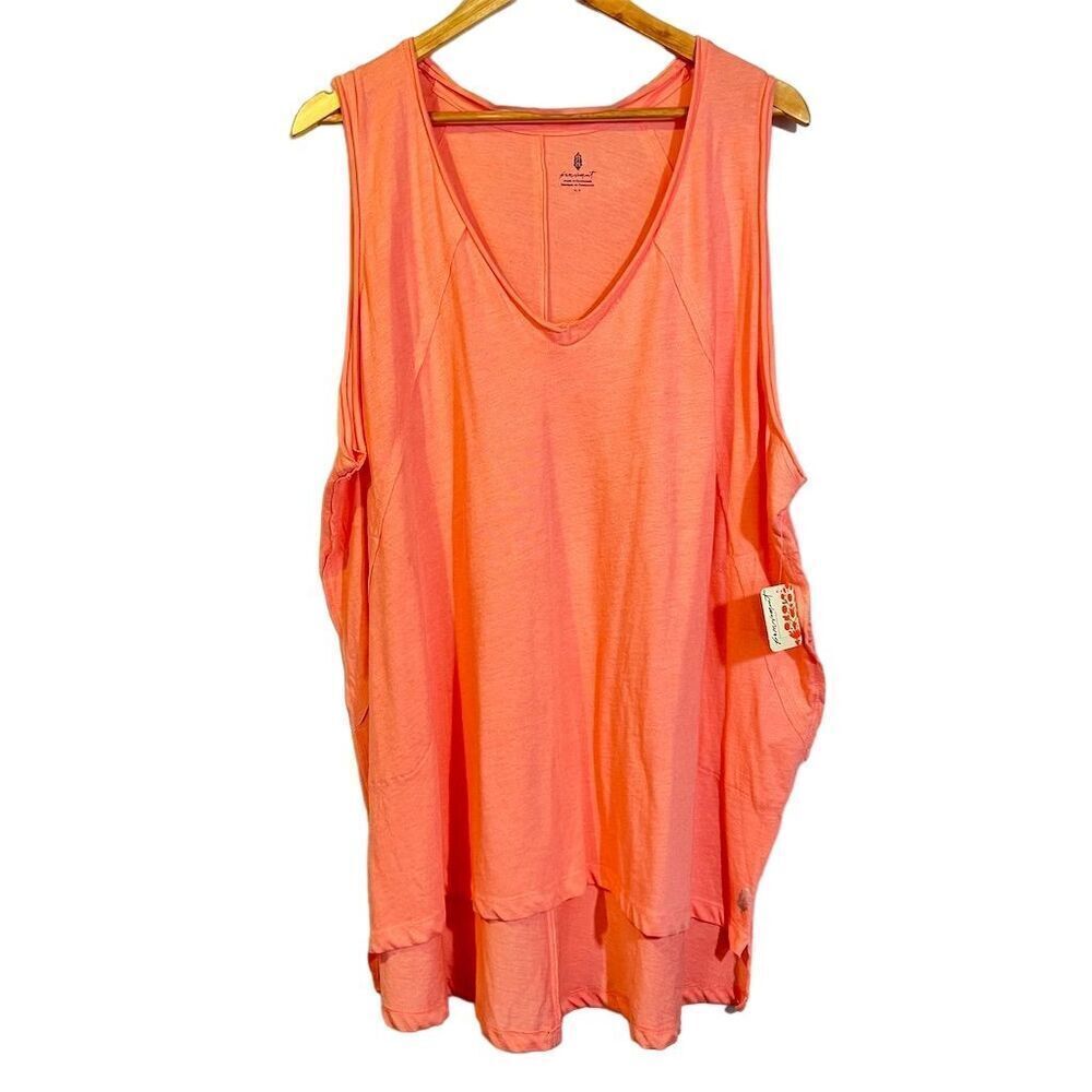 NWT Free People Movement Neon Coral High-Low Sleeveless V-Neck Tank Top Size‎ S